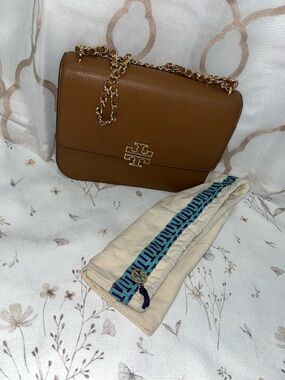 Tory Burch Brown Pebbled Leather Convertible Chain Crossbody